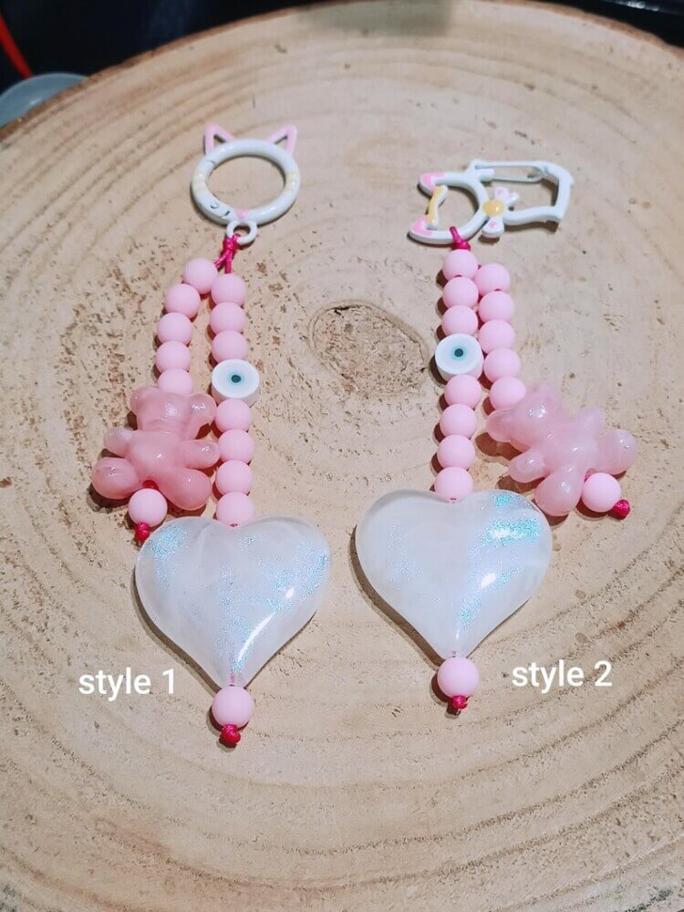 Pink bear heart keychain