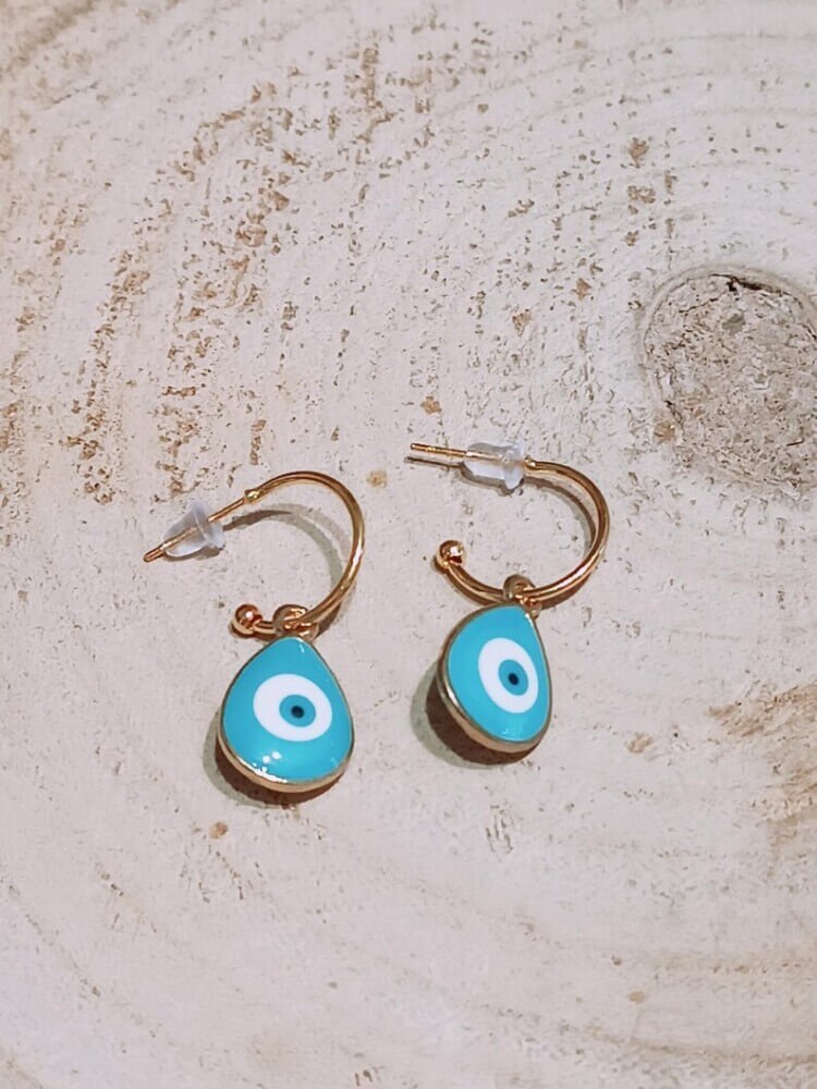 Turquoise evil eye mini hoops