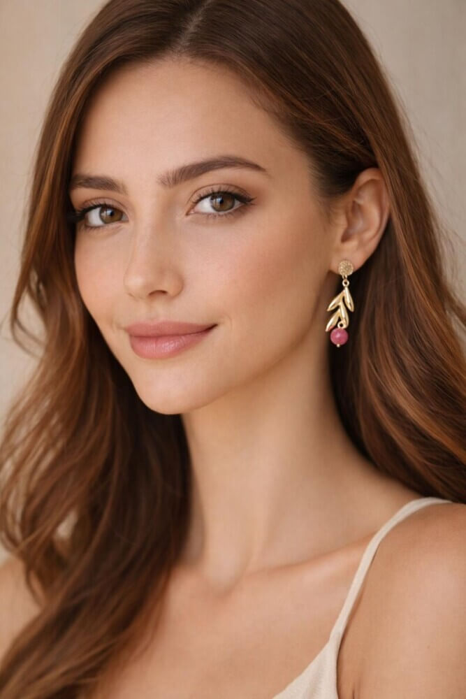 Leaf agate post long earrings