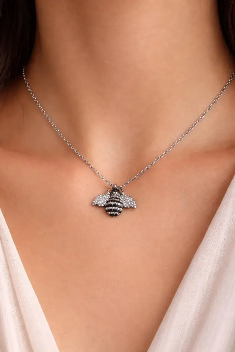 Pave bee necklace