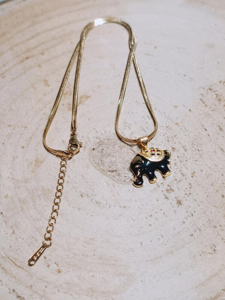 Black lucky elephant necklace